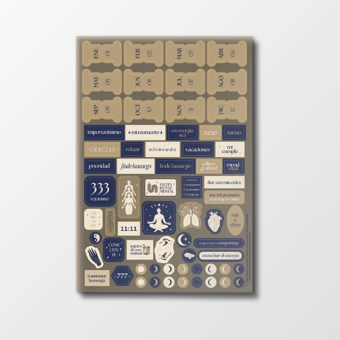 STICKERS A5 MINDFUL CON PANTONE GOLD FUNCIONALES Y MEMES